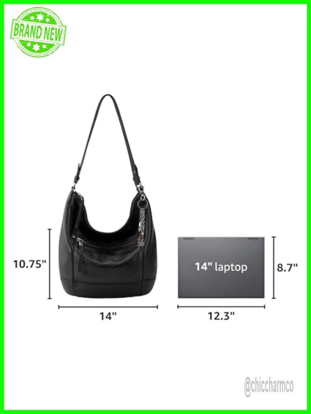 Leather Hobo Bag Large Slouchy Shoulder Purse Zip Pocket